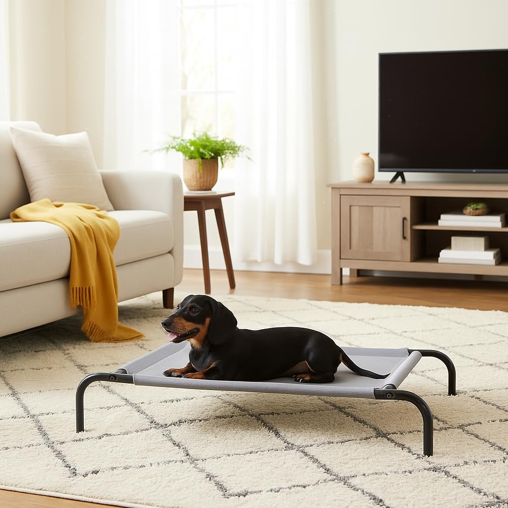 Cooling Breathable Elevated Dog Bed with Metal Frame for Small Dogs (Grey / Small)