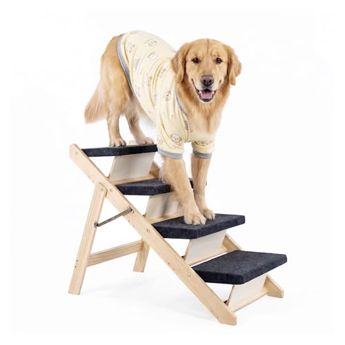 Wood Pet Stairs (4 Steps – For Standard & High Beds (23–31 in) / 31.5" L x 17.2" W x 25.0" H)