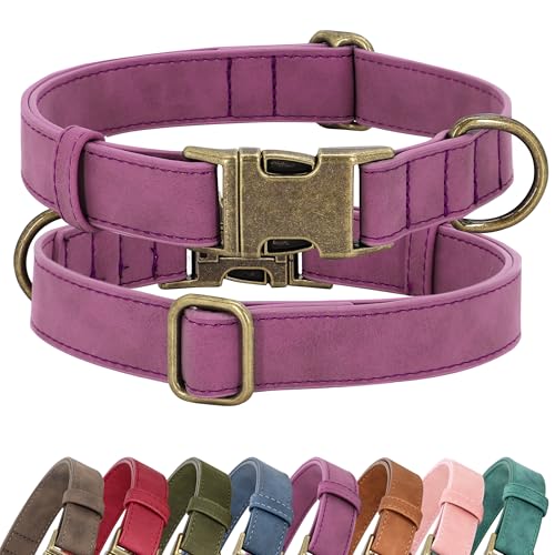 Soft PU Leather Dog Collar for Medium Dogs (M：Fit 14-18" Neck, Width ¾" / Purple)