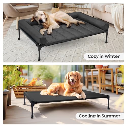 Outdoor Elevated Dog Bed with Waterproof Bolster Cushion (Black / 42.0"L x 30.0"W x 7.0"Th)