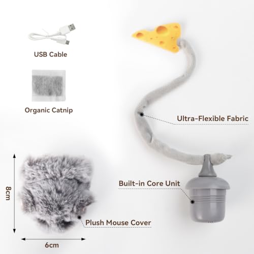 Interactive MigiMouse Cat Toy 360° Rolling & Spin with Wiggling Tail for Indoor Cats Smart Motion Sensor