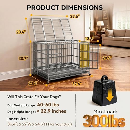 38 Inch Heavy Duty Dog Crate for Large Dogs (Silver/38 inch)