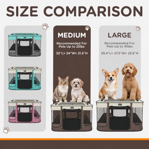 Foldable Pet Kitten Playpen (Brown 03 / Large(35.4''×27.5''×23.6''))