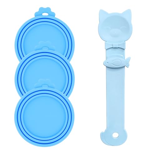 Cat Treat Spoon Squeeze & 3 Pcs Can Lids (Treat spoon / Blue)