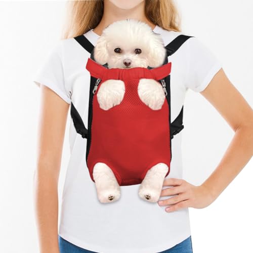 Dog Carrier Backpack Pet Legs Out Front Cat Travel Bag (Small / Red)