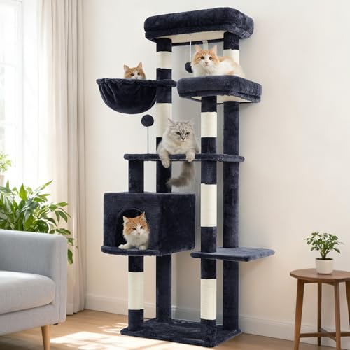 55.1'' Cat Tree Tower for Indoor Cats (55.1 inch / Smoky gray)