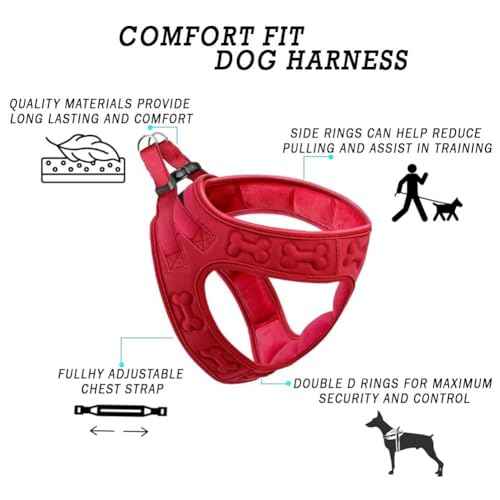 Comfort Fit Dog Harness Step in No Pull Harness for Small Medium Sized Dogs Soft Padded No Escape Harness Adjustable Easy Buckle with Leash Attachment D (XS (Chest 13"-14.5") / Red Plush)