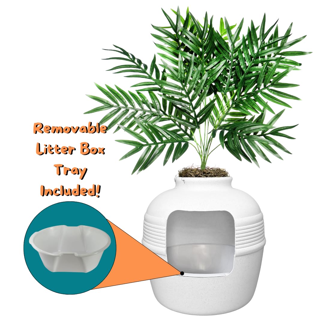 Original Hidden Litter Box Planter (Palm Plant / Essentials Kit / Soft White)
