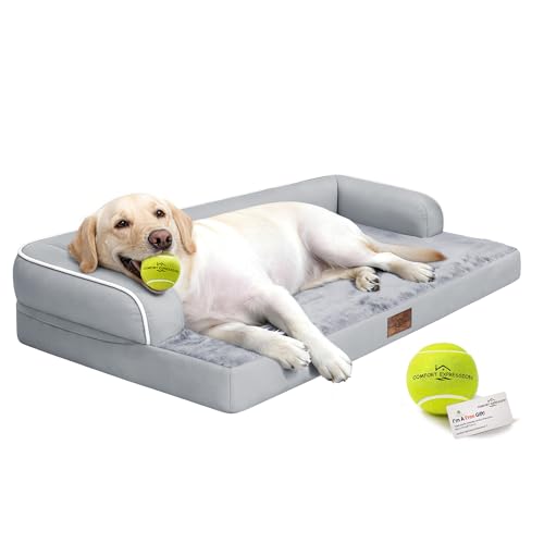 Waterproof XXL Dog Bed with Bolster for Extra Large Dogs (Grey / 45"L x 35"W x 8"Th)
