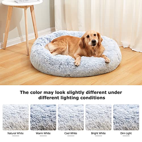 Calming Fluffy Donut Dog Bed for Large Dogs (36.0"L x 36.0"W x 8.0"Th / Light Blue)