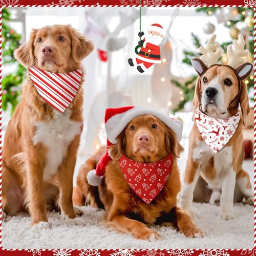 50 Pcs Valentines Day Dog Bandanas Bulk Red and White Polka Dots Stripes Bandanas for Dogs Triangle Kerchief Bibs Scarf for Pet Romantic Costume Photo Props Accessories (Red White Christmas / 31.5 x 21.7 x 21.7")