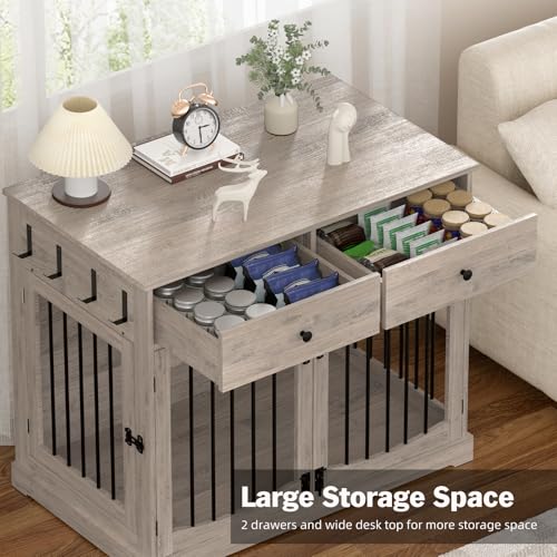 40'' Wooden Dog Crate Furniture (Grey)