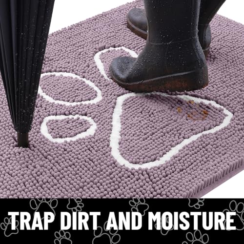 Dog Door Mat for Muddy Paws (36"X24" / Deep Plum and White)