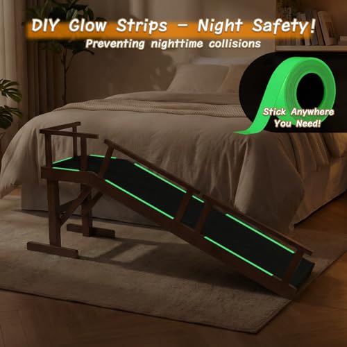 61" Dog Ramp for Bed with Rest Platform & Glow Strips (Brown / 61"L x 20"H x 15.7"W)