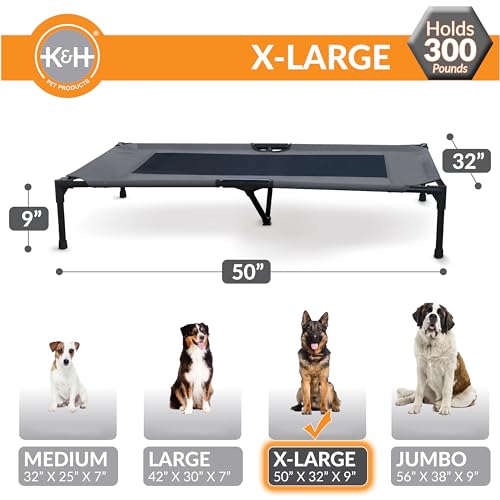 K&H Outdoor Elevated Dog Bed (Charcoal/Black Mesh / X-Large 50"L x 32"W)