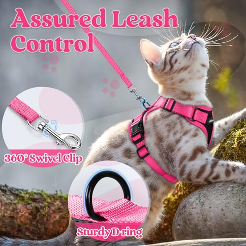Cat Harness and Leash Set (Black & Rose Pink / S)