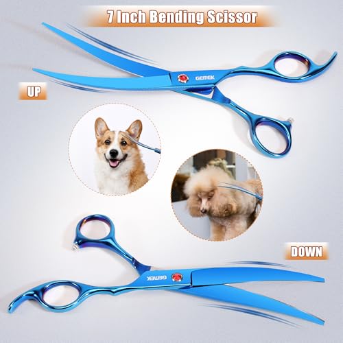 7.0in Titanium Dog Grooming Scissors Set (Blue 6 in 1 7inch)