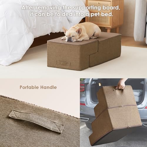 Dog Stairs for Bed 20" H (Camel / Extra Wide 16.5" x 28" x 20")
