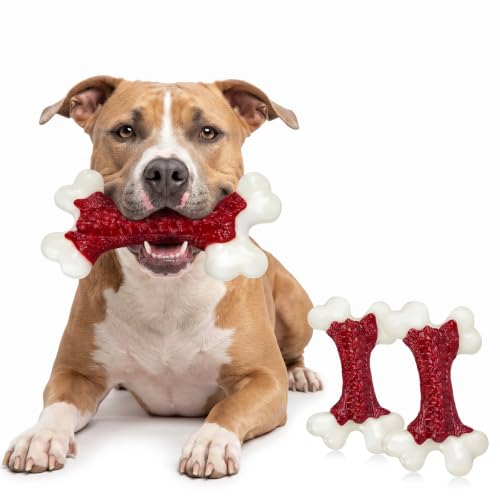2 Pack Dog Toys for Aggressive Chewers Medium (2PC-Beef-Red)