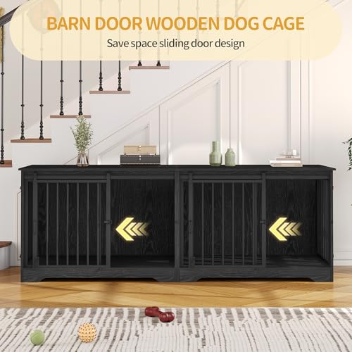 77.6" Double Dog Crate Furniture (Black / 77.6"L x 23.6"W x 26.4"H)