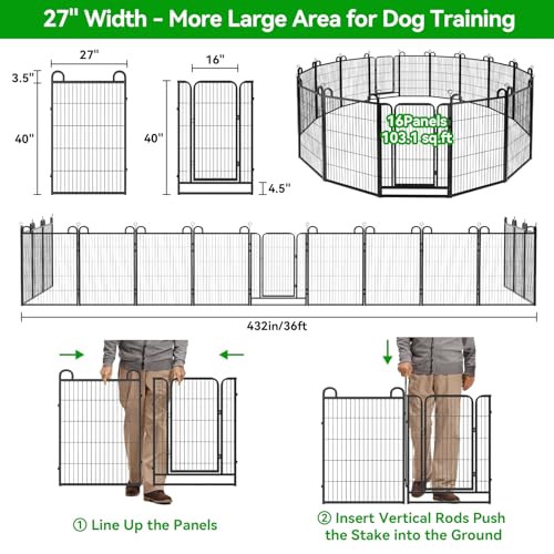 Dog Playpen Outdoor 16 Piece Panels Heavy Duty Dog Fence 40" Height (27"W x 40"H)