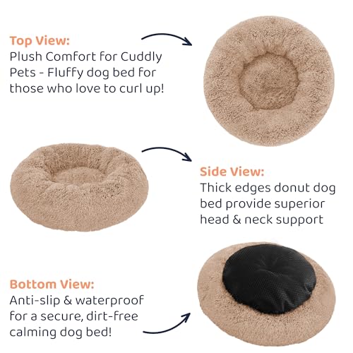 Calming Donut Dog Bed for Small Dogs (Camel / Large (36"L x 36"W x 10"Th))