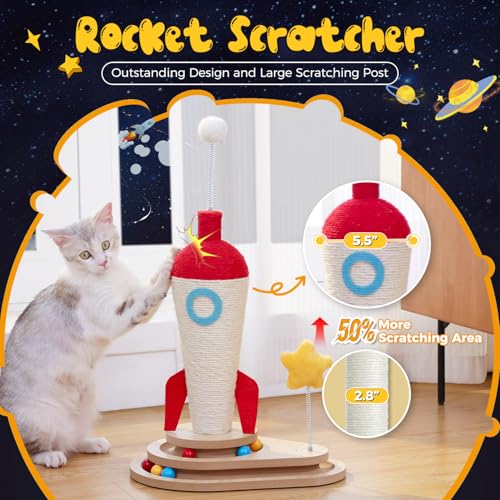 24.8'' Rocket Sisal Cat Scratcher with Track Toy (Rocket Red / 24.8")