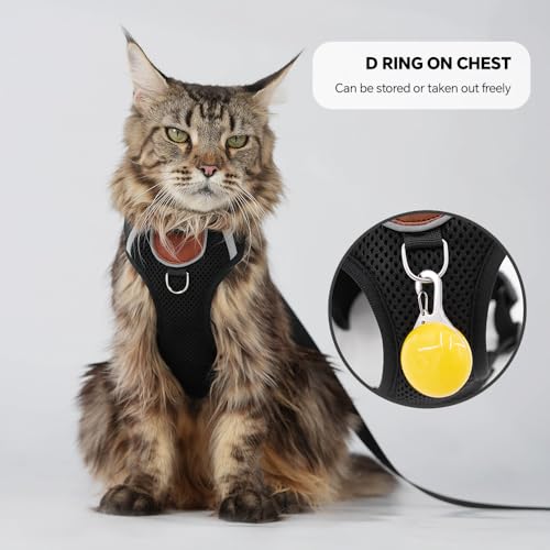 Large Cat Harness Leash Set with Airtag Holder for Kitten Outdoor Walking (Black (Holder for Airtag) / L)
