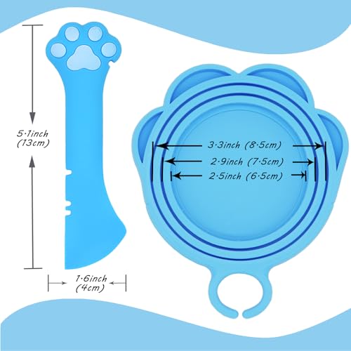 Cat Food Can Spoon & 3 Pcs Can Lids (Cat Paw / Blue)