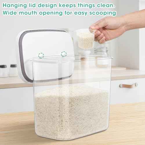 Large Rice Container 25 Lbs with Easy (White/Clear / 12.7 Qt-Pop)
