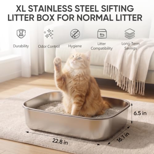 Stainless Steel Sifting Litter Box with Lid (X-Large / 23 * 16.5 * 16.5 inch - Top Entry)