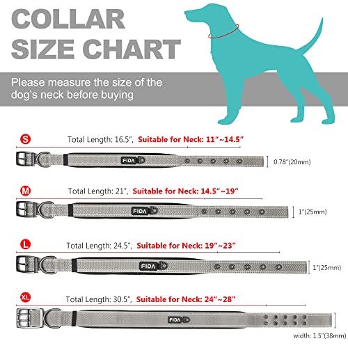 Heavy Duty Dog Collar for Medium Dogs with Metal Belt Buckle (Medium(14.5"-19") / Grey)