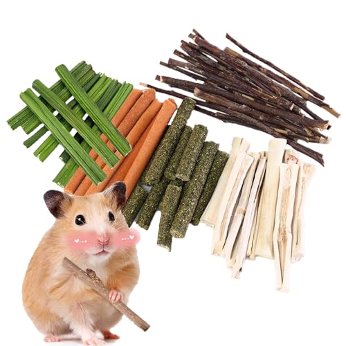 Types of Combined Chew Toys Molar Sticks Sweet Bamboo Apple Branch Timothy Grass for Pets Chinchilla Squirrel Gerbil Hamster Squirrel Guinea Pigs 400 Grams (400g)