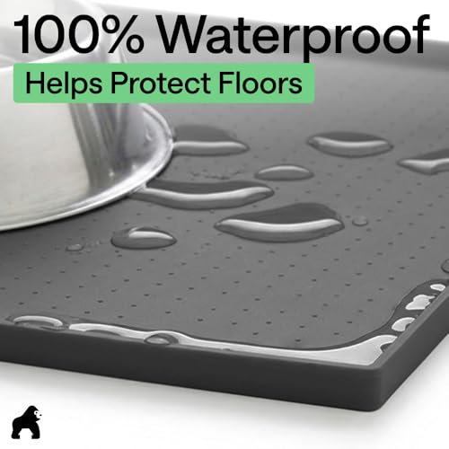 Dog Food Mat 100% Waterproof Silicone (Charcoal / 26"l X 17"w)