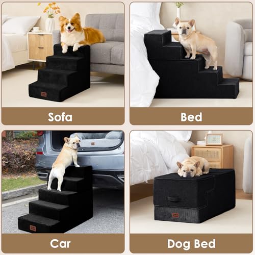 Dog Stairs for Bed 18" H (Black / Extra Wide 16.5" x 28" x 18")