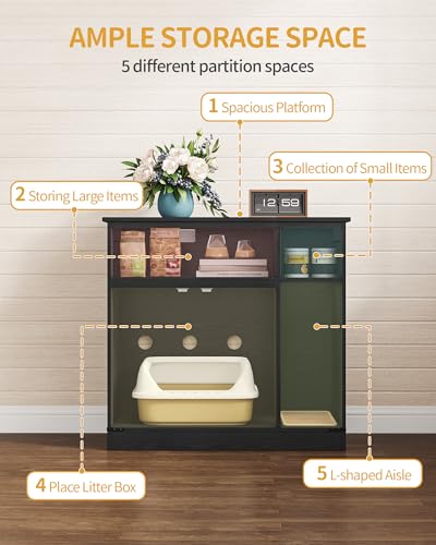 Cat Litter Box Enclosure (Black / 31.5"L × 18.9"W × 29.5"H)