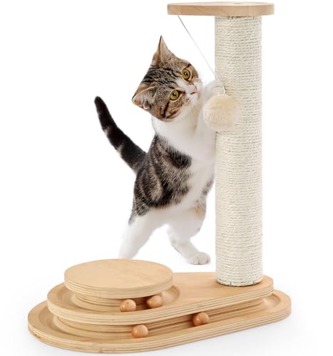 Made4Pets Kitten Toy Scratching Post for Indoor Cats with Ball Track (17.7"H)
