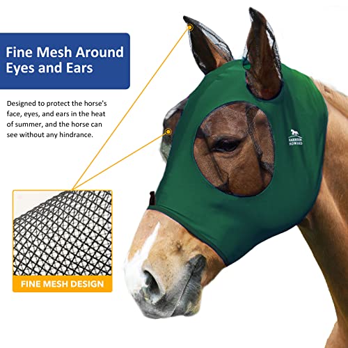 Super Comfort Stretchy Fly Mask Large Eye Space with UV Protection Soft on Skin with Breathability Deep Green M Cob (Cob (Medium) / Deep Green)