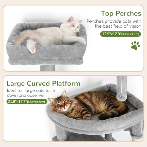 Large Cat Tree for Large Adult Cats (Light Grey)