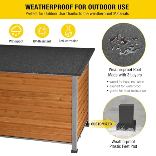 Dog House Outdoor & Indoor Wooden Dog Kennel for Winter with Raised Feet Weatherproof for Small & Medium & Large Dogs (33.5" Brown)