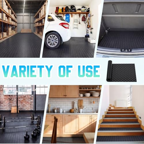 16 in x 10 ft Rubber Flooring Rolls Mats (Coin Plate / 16 in x 10 ft / Black)