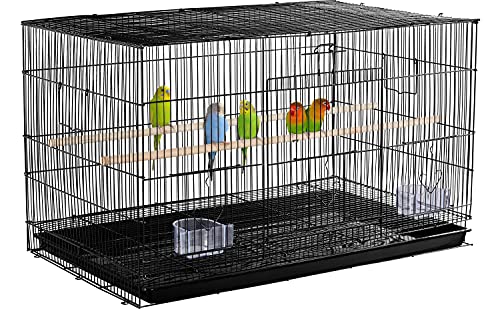 30‘’ Flight Bird Cage Stackable Design for Small and Medium Birds with Slide Out Tray and Bottom Grate Budgies Cockatiels Lovebirds Canaries Parakeet Cage (Black)