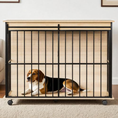 Dog Crate Furniture for Large Dogs Wooden Indoor Kennel End Table Natural (43 Inch Natural)
