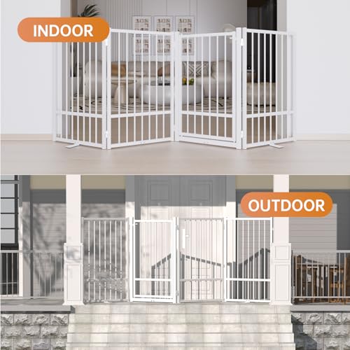 Full Metal Freestanding Dog Gate with Door (【2 Panels】40"W*32H" / White)