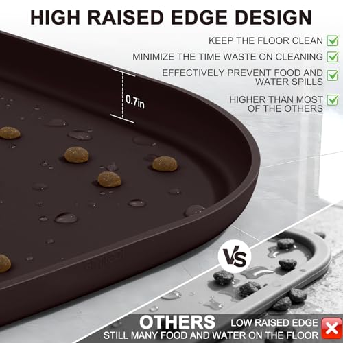 Waterproof Silicone Pet Food Mat with Raised Edge for Dog & Cat (Dark Brown / 12"L x 12"W)