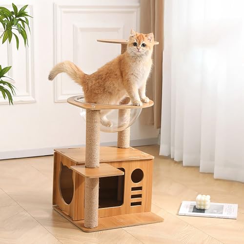 Cat Condo Wooden Cat Play Tower with Elevated Perches and Interactive Toys
