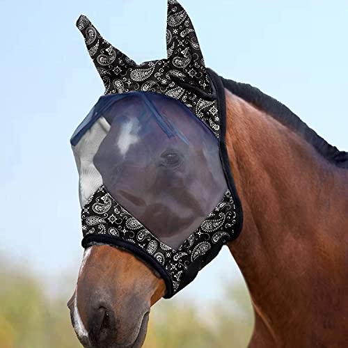 LumiVista Horse Fly Mask Standard with Ears UV Protection for Horse Paisley Wave M Cob (Paisley Wave / Cob (Medium))
