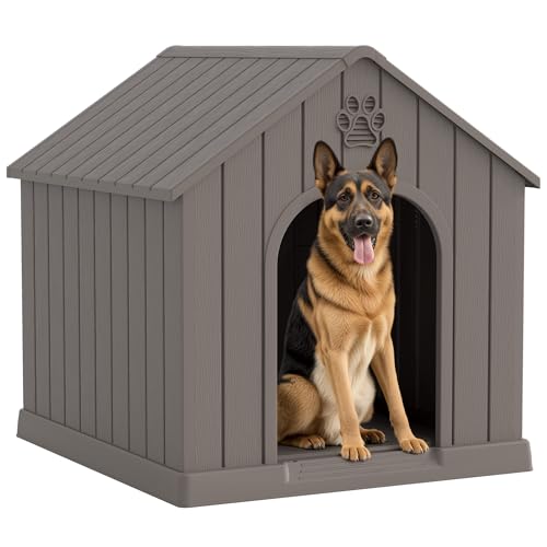 Large Dog House Outdoor Indoor for Medium Large Dogs (Grey / 36.2" L × 38" W × 38" H)