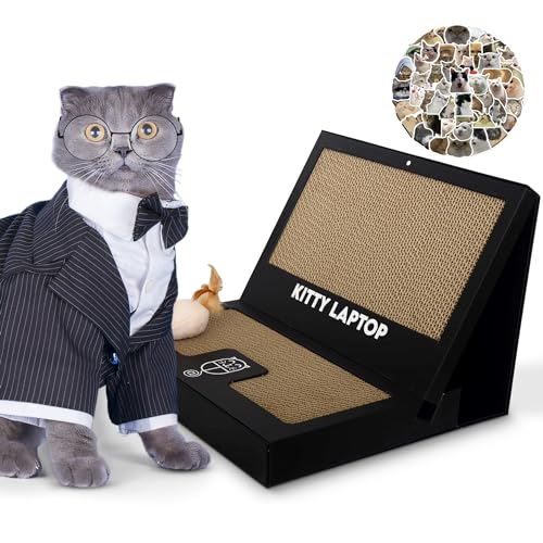 Toy Cat Laptop with 2 Scratchboards + Catnip Mouse Toy for Cats + 50pack Cat Sticker