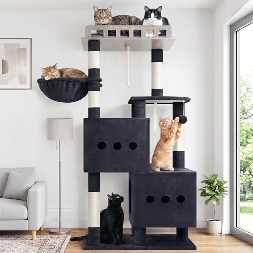Cat Tree Sturdy Cat Tower with 2 Spacious Cat Condos GCT029G (60 inches / Dark Gray)